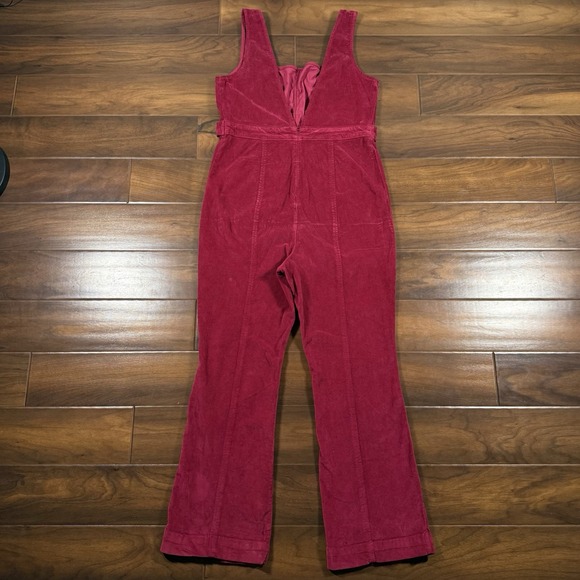Free People Women's Size 12 Holly Berry Velvet Party Starter Belted Jumpsuit - Picture 8 of 12